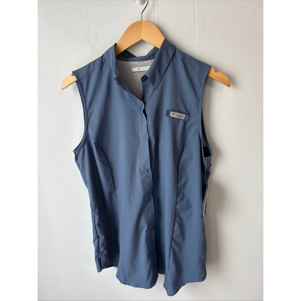 Columbia Sportswear Womens Sleeveless Fishing Shirt Blue M M‎ PFG